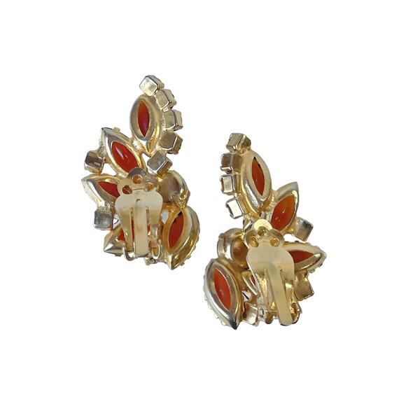 1960s Delizza & Elster Brown Glass AB Rhinestone Stylized Leaf  Demi Parure - Picture 5 of 6